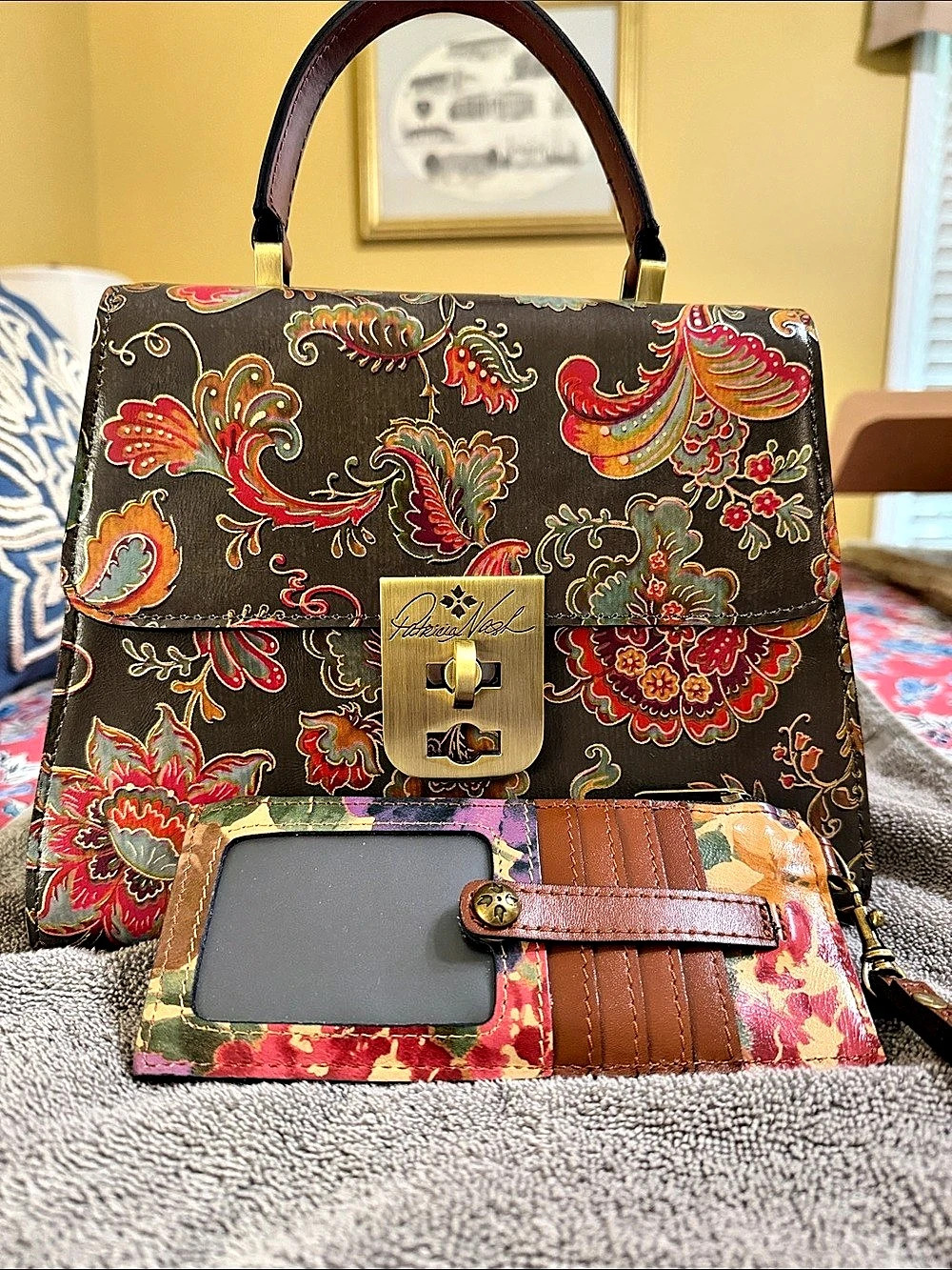 Patricia Nash Paisley Shoulder Bag with Wallet in Brown & Red